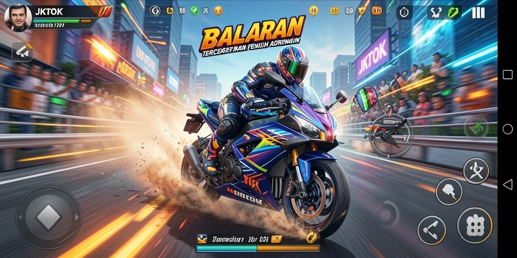 Tampilan gameplay JKTOK yang penuh aksi dan kecepatan.