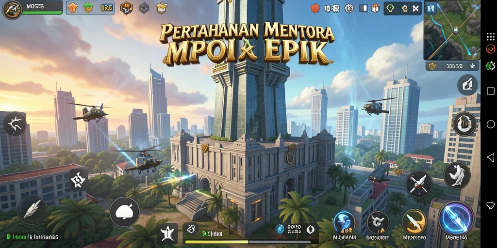 Tampilan intens dan mendebarkan dari gameplay Tower Defense MPO555.
