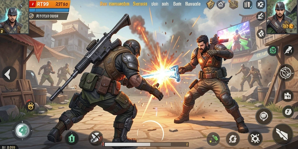 Tampilan gameplay RT99 yang intens dalam pertarungan Battle Royale.